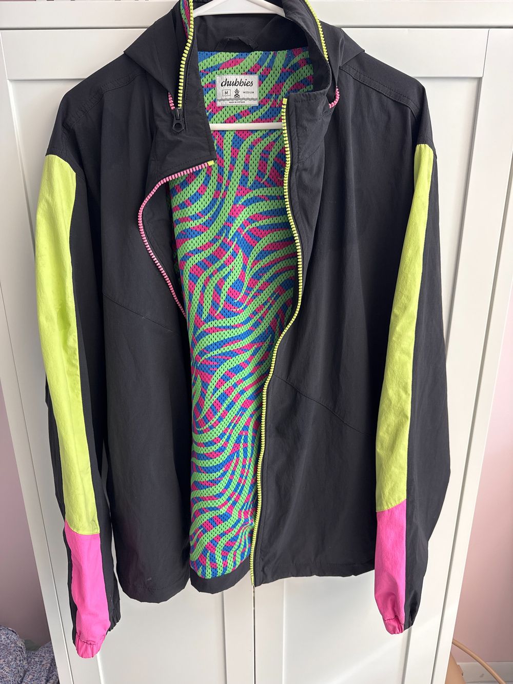 Chubbies Windbreaker Jacket Neon Trim Abstract Print M